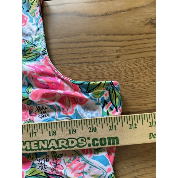 Lulu-B Women Size XL Sleeveless Ruffle Neck Hawaiian Floral Stretch Lightweight - Picture 5 of 9